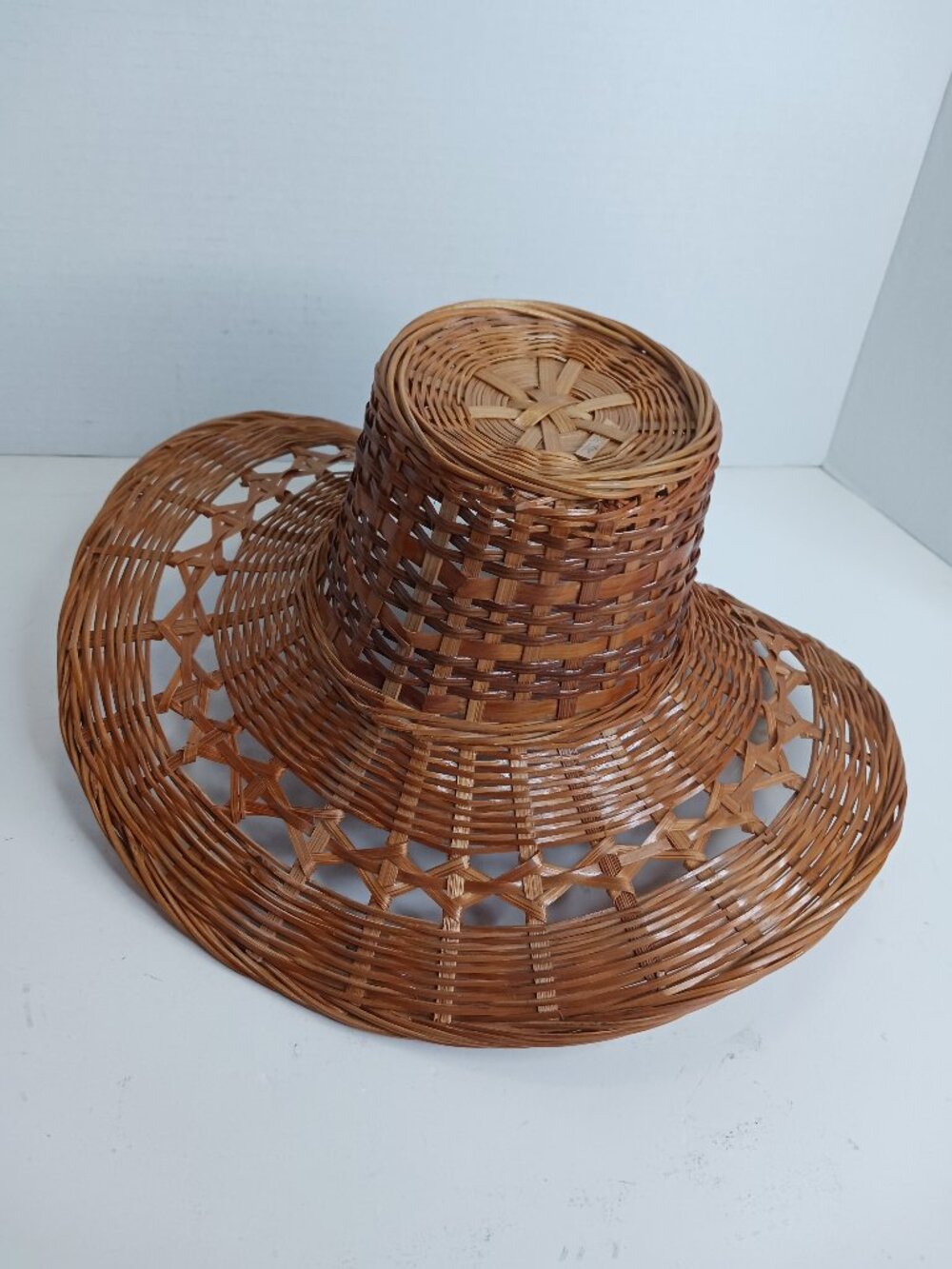 Wicker Rattan BOHO Vintage Medium Hat Shaped Basket Hanging Decor